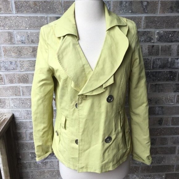 JOU JOU Green Light Jacket Pea Coat Ruffle Collar - Picture 1 of 4